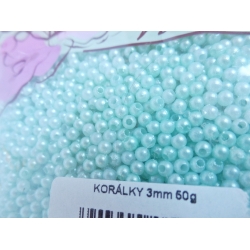 Světle tyrkysové plastové korálky 3 mm - balení 50 g